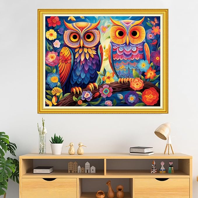 DMCVIVR Stamped Cross Stitch Kits for Beginners Adults Needlepoint Kits for Beginners Embroidery Kits for Adults Crossstitch Kit for Beginners 11CT-Colorful Owl 16x20 inch