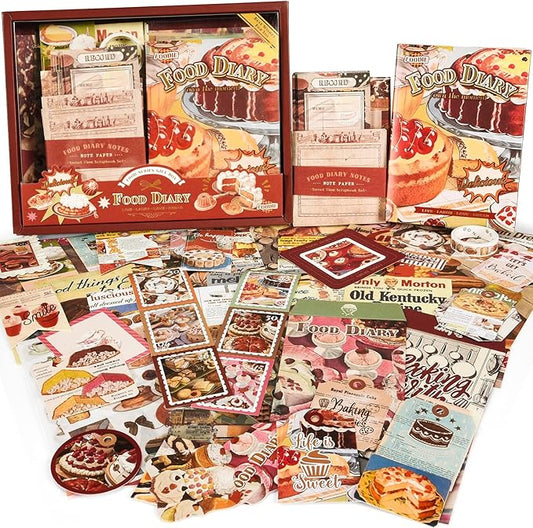 OFFIGIFT Scrapbooking Supplies Kit: Vintage Aesthetic Scrapbook Kit, Junk Journal Supplies with Scrapbook Stickers Paper, Journaling Supplies, Birthday Craft Gift for Adult, Food Diary