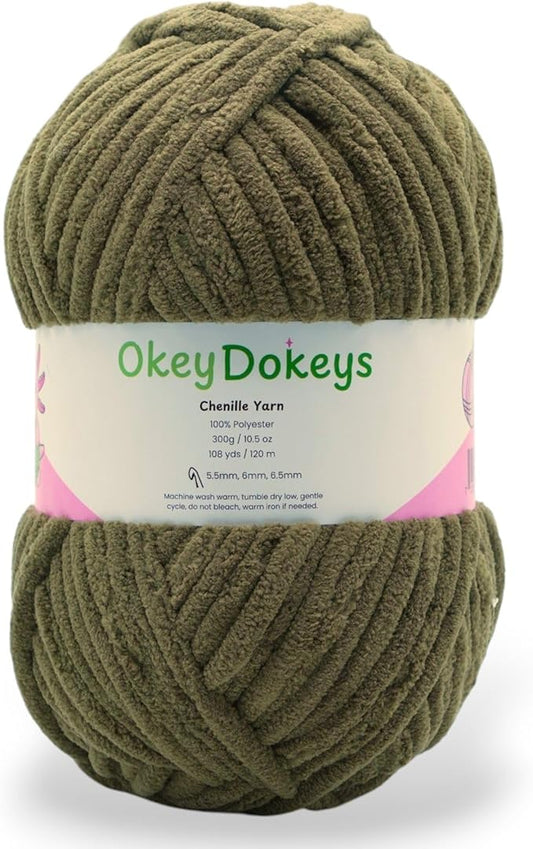 Okey Dokeys 300g Jumbo Velvet Chenille Yarn 7 Jumbo – Plush, No-Fray, Durable Plushies, Posh Soft Crochet Projects Beginner Friendly (130 yds) (Camo Green (119), 1 Pack (17.90/Skein))