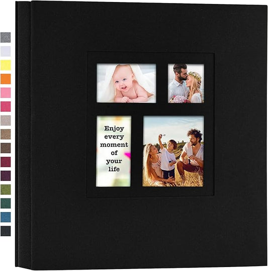 potricher Photo Album 4x6 600 Photos Linen Cover Large Capacity Picture Albums for Family Wedding Anniversary Baby Vacation (Black)