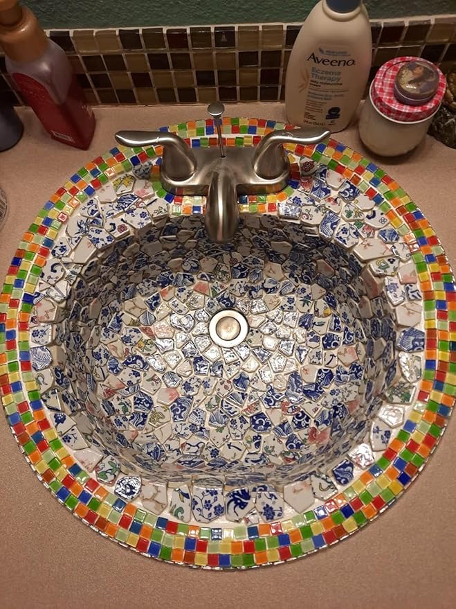 1.1 LB Porcelain Ceramic Mosaic Tiles,Broken Irregular Mosaic Tiles for DIY Craft Floor,Kitchen,Pool, Flower Pots Mosaic Making Supplies (Porcelain 08)
