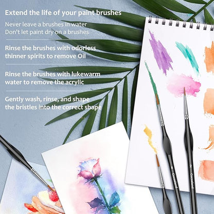 10Pcs Micro Paint Brushes Set with Triangular Handles - For Acrylic, Watercolor, Crafts, Models