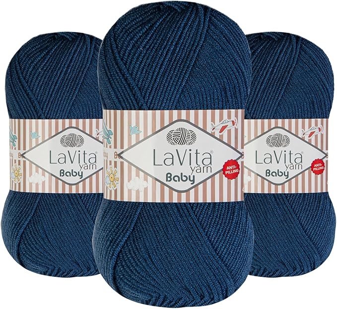 LaVita Baby Premium Anti-Pill Acrylic Yarn - 820 Yards, 3 x 3.5 oz - Warm, Airy Fiber with Silky Texture - Oeko-TEX Certified, Durable, Lightweight, Long-Lasting, Solid Pastel Colors - 3 Skeins Pack
