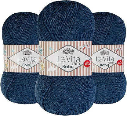 LaVita Baby Premium Anti-Pill Acrylic Yarn - 820 Yards, 3 x 3.5 oz - Warm, Airy Fiber with Silky Texture - Oeko-TEX Certified, Durable, Lightweight, Long-Lasting, Solid Pastel Colors - 3 Skeins Pack