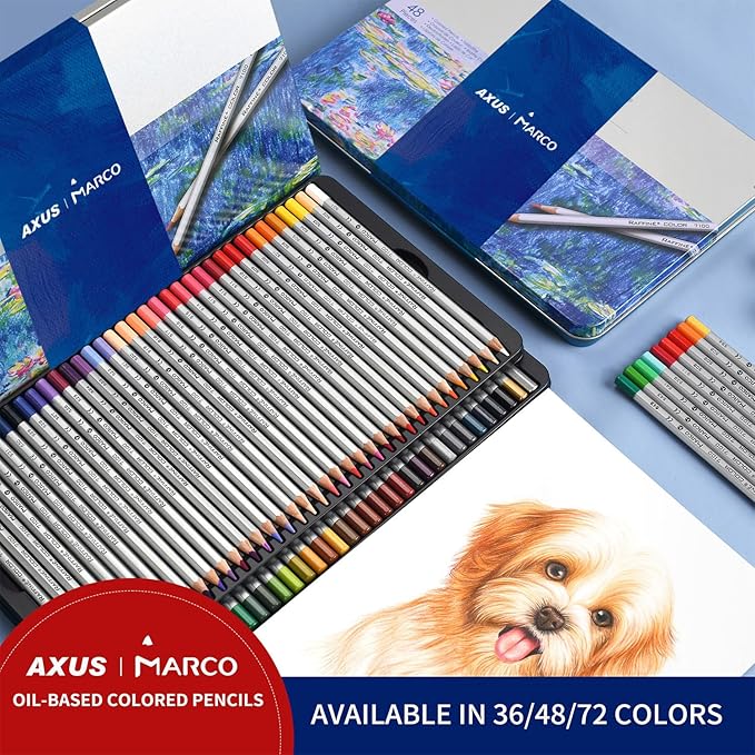 AXUS MARCO Oil-Based Colored Pencils Sets For Adults Colour Pencils in Iron Box Ideal for Sketching, Illustrations, Doodling & Design Great for Art Lovers & Pros. (RAFFINÉ 7100 Series-48 Colors)