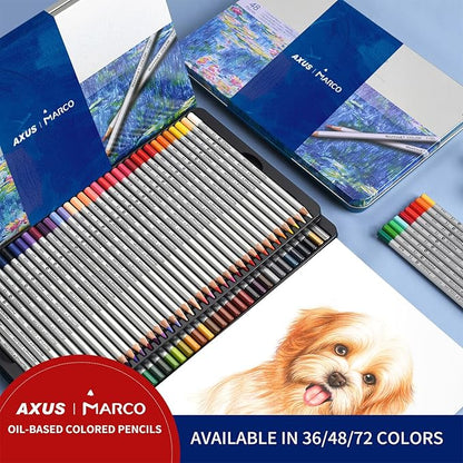 AXUS MARCO Oil-Based Colored Pencils Sets For Adults Colour Pencils in Iron Box Ideal for Sketching, Illustrations, Doodling & Design Great for Art Lovers & Pros. (RAFFINÉ 7100 Series-48 Colors)
