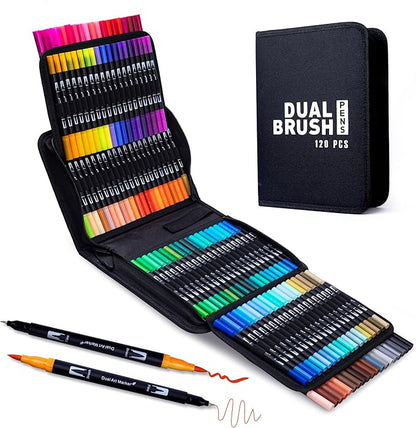 Abvqr Dual Markers Brush Pens, 120 Coloring Pens for Adults – Premium Art Supplies for Adults, Perfect for Coloring Books, Hand Lettering, Calligraphy, and Drawing