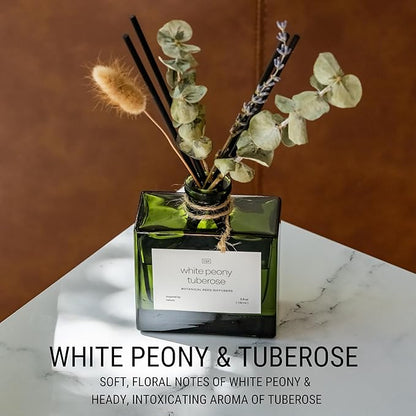 Craft & Kin Reed Diffuser with Dried Flowers | 5 oz White Peony & Tuberose Scented Holiday Reed Diffusers for Home, Bathroom | Scent Sticks | Elegant Fragrance Home Decor for Men & Women
