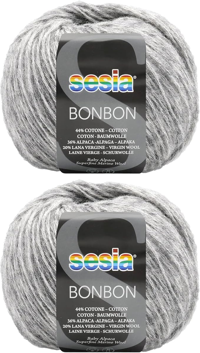 2 Skeins, Baby Alpaca, Superfine Merino Wool, Cotton, 458 Yds/3.5 oz., Needles US 6-7, Sesia Bon Bon (2, Gray - 0461)