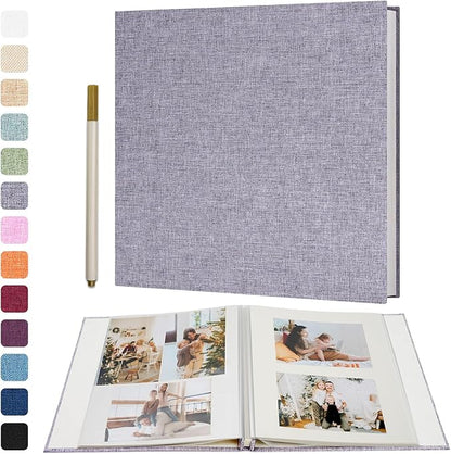 Vienrose Large Photo Album Self Adhesive for 4x6 8x10 10x12 Pictures Scrapbook Album DIY Scrap Book 40 Sticky Pages with A Metallic Pen 13"x12.6"40 Pages Grey