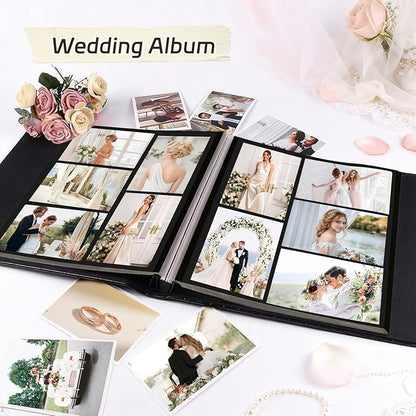 RECUTMS Photo Album 4x6 5x7 8x10 Photos DIY Scrapbook 60 Pages Black Inner Button Grain Leather Scrap Photo Book Baby Family Wedding Anniversary Self Adhesive Handmake Picture Book（Gray）