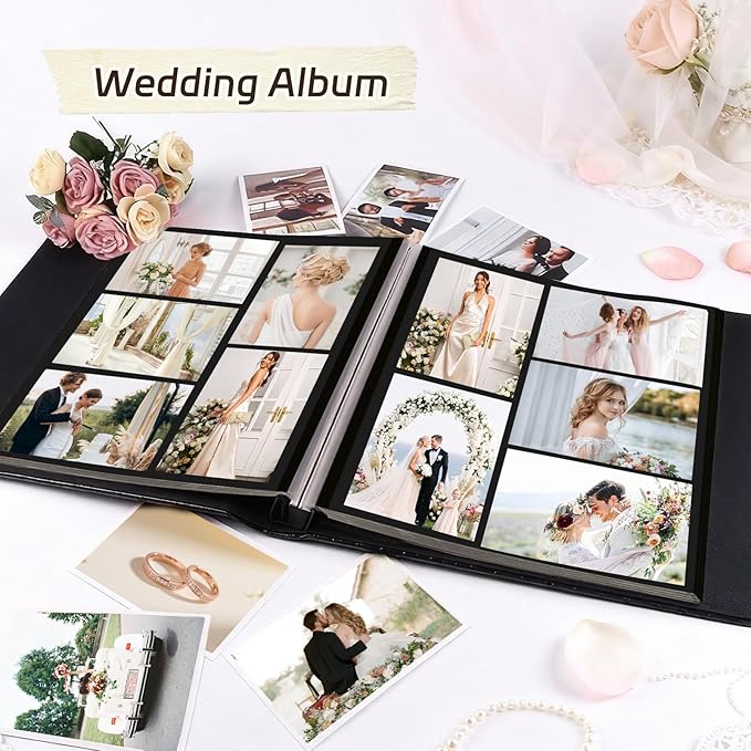 RECUTMS Photo Album 4x6 5x7 8x10 Size Button Grain Leather DIY 60 Pages Scrap Photo Book Baby Picture Album Family Scrapbook Wedding Anniversary Self Adhesive Handmake Scrap Book（Brown）