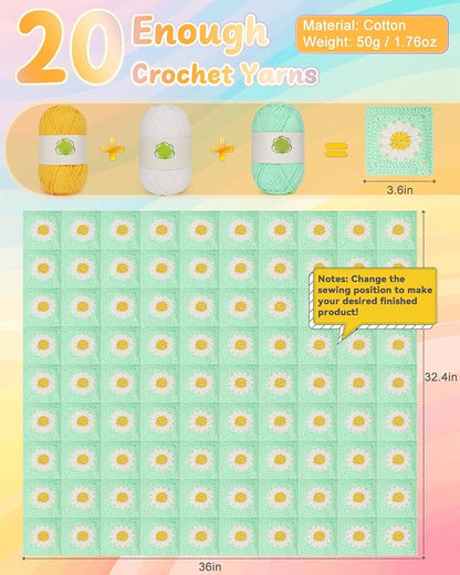 Coopay Crochet Blanket Kit for Beginners, All-in-One Granny Square Blanket Kit with Step-by-Step Video & Enough Yarns - Master Granny Square Crocheting Easily, Ideal Gift for Craft Lovers (Aqua Green)