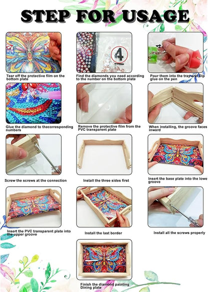DoxQcs DIY Diamond Art Wooden Tray Kit Easter Food Tray with Handle Diamond Painted Table Decoration Tray for Breakfast Bar Dinner Table Diamond Art Painting for Beginners-#18-Mandala