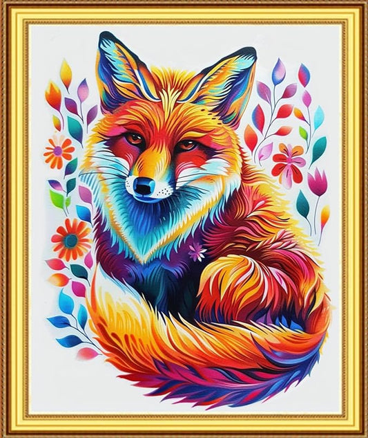 Foxnyart Stamped Cross Stitch Kits Full Range of Embroidery Needlework Starter Kits for Beginners Adults 11CT Embroidery Patterns Art Crafts DIY Needlepoint Kit- Colorful Fox Flower 16x20 inch