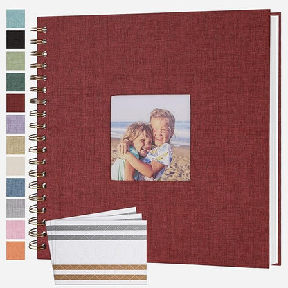 Scrapbook Photo Album 10x10 Inches 80 Pages Hardcover Kraft Paper Linen Cover Scrap Book Memory Book DIY Scrapbook Albums for Wedding Baby Boyfriend Travel Anniversary Family, Red