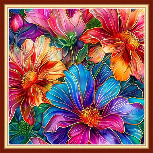Magxvouy Cross Stitch Kits Stamped Full Range of Embroidery Kits,Cross Stitch Patterns Needlework Kits for Beginners 11CT Printed Kits&Magical Flowers 18x18 inch