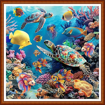 Joyhoor Stamped Cross Stitch Kits for Beginners Needlepoint Kits for Adults Embroidery Kits 11CT Counted Cross Stitch Kits Printed Embroidery Pattern-Underwater World Animals 18x18 inchs