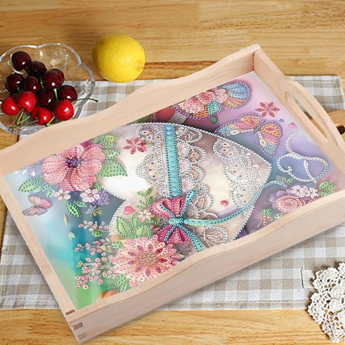 JZHYOAN Diamond DIY Painting Trays, Art Fruit Platters Cheese Platter Board Diamond Painting Table Home Decoration, Special Creative Design, Large Serving Platte for Adults-Flower