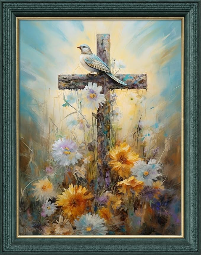 Leczany Cross Stitch Stamped Kit for Beginner - Birds and Crosses | DIY Embroidery Starter Patterns Craft Kit Needlepoint for Adults | 11CT, 3 Strands | 13x16.9 inches