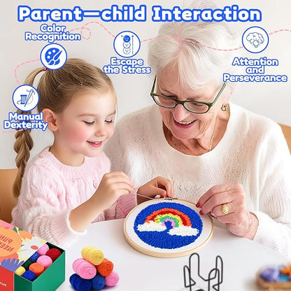 AtawLege 6 PCS Punch Needle Coasters Kit for Beginnners, Punch Needle Embroidery Craft Set for Adults & Children, DIY Festival Gift and Decoration with Monk Cloth Tools Yarns