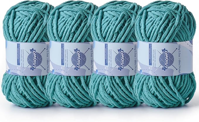 Chunky Chenille Yarn for Crocheting，Baby Yarn for Crocheting Soft Blankets，Bulky Yarns for Crochet Amigurumi，4×100g (4×74.3yds) Fluffy Velvet Yarns for Hand Knitting (4 Deep Cyan)