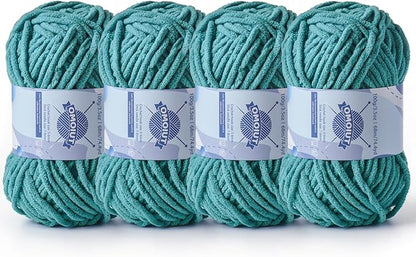 Chunky Chenille Yarn for Crocheting，Baby Yarn for Crocheting Soft Blankets，Bulky Yarns for Crochet Amigurumi，4×100g (4×74.3yds) Fluffy Velvet Yarns for Hand Knitting (4 Deep Cyan)