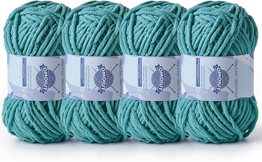 Chunky Chenille Yarn for Crocheting，Baby Yarn for Crocheting Soft Blankets，Bulky Yarns for Crochet Amigurumi，4×100g (4×74.3yds) Fluffy Velvet Yarns for Hand Knitting (4 Deep Cyan)