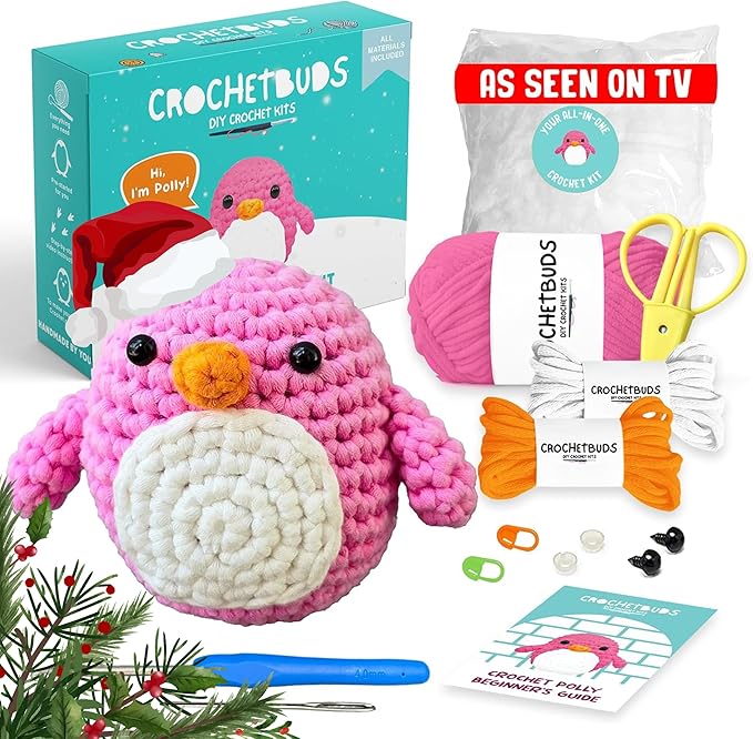 Penguin Crochet Kit | for Beginners, Couples, Date Night, Teens, Adults, Anime, & Animal Lovers | DIY Gift Kit | Instructions, Yarn, Hook, Pattern, Video & Written Tutorial | Arts & Crafts for Adults