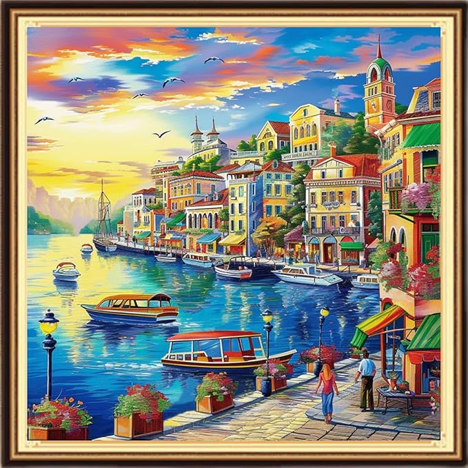 DMCVIVR Stamped Cross Stitch Kits for Adults Beginners Embroidery Kits 11CT Needlepoint Kits Cross Stitch Patterns Embroidery Patterns-Beach Scene 18x18 inch