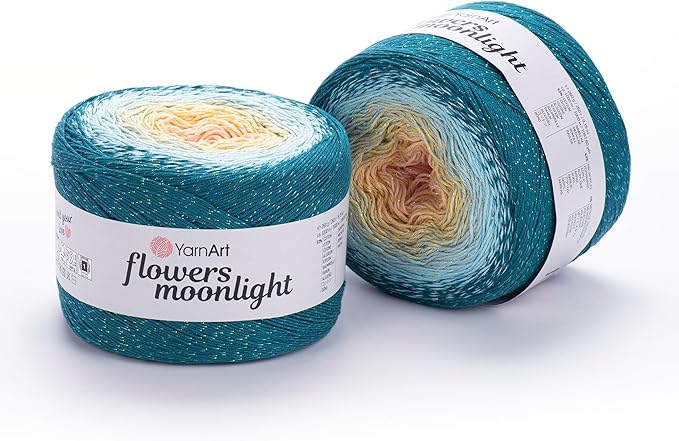 2 Skein/Pack YarnArt Flowers Moonlight Gradient Glitter Yarn, Each Ball 9.17 oz (260 gr) / 1094 Yards (1000m), 53% Cotton 43% Acrylic 4% Metallic Polyester, Yarn for Knitting and Crochet (3270)