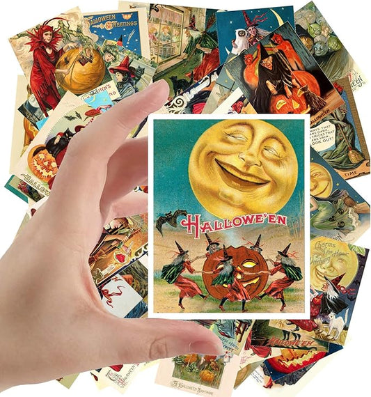 Large Stickers (24 pcs 2.5"x3.5") Halloween Pinup Witch Vintage Greeting Cards Reprint