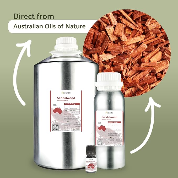 Nature Packaged Sandalwood Essential Oil - Direct from Australian Oils of Nature - Steam Distilled - Aceite Esencial de Sándalo for Aromatherapy, Massage, Diffuser, DIY Candle and Soap Making - 2lbs
