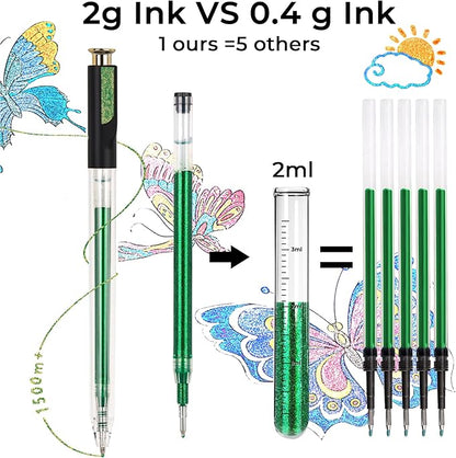 ZSCM Retractable Super Glitter Gel Pens, 12 Colors Large Capacity Metallic Sparkle Gel Ink Pens, 1 mm Fine Point Smooth Writing Color Pen for Adult Coloring Book Note Taking Aesthetic Art Supplies