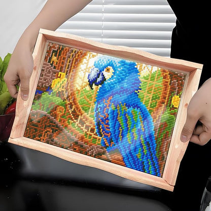 FGbaby DIY 5D Blue Parrot Diamond Painting Wood Serving Tray with Handles Diamond Art Decorative Serving Trays Wooden Tray for Breakfast in Bed, Patio, BBQ, Coffee Table, Party –Great for Lap & Couch