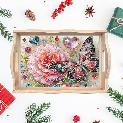 DIY Diamond Art Wooden Tray Kit With Handle, Painted Table Decoration for Breakfast, Bar Dinner Table, Gem Painting Art Set for Beginners-#31-Butterfly