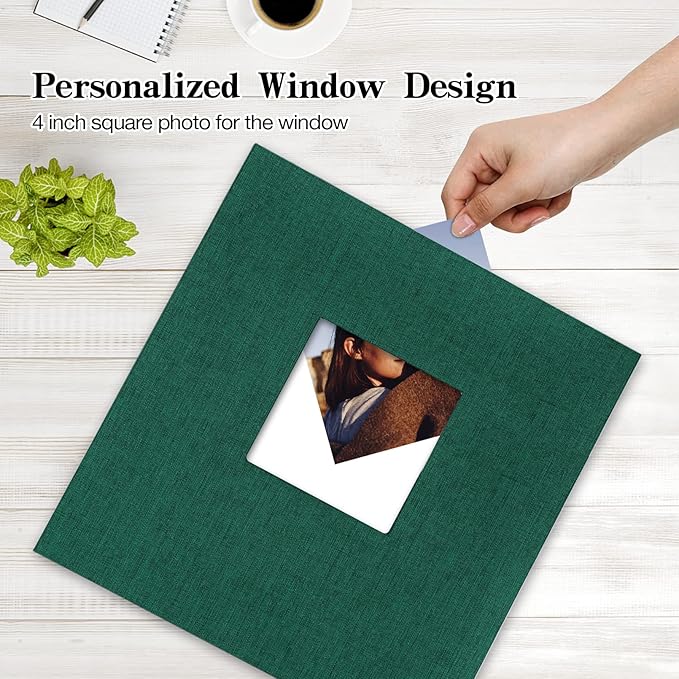 potricher Large Photo Album Self Adhesive 4x6 5x7 8x10 Pictures Linen Cover 80 Blank Pages Magnetic DIY Scrapbook Albums with A Metallic Pen (Dark Green)