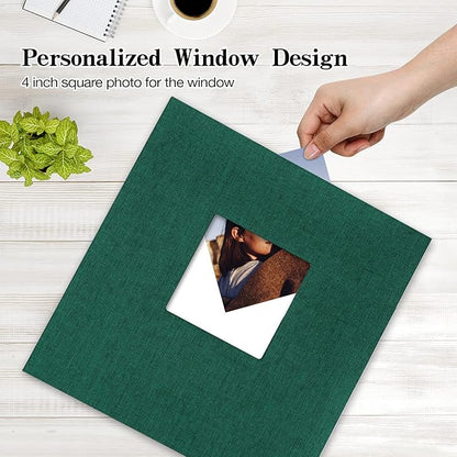 potricher Large Photo Album Self Adhesive 4x6 5x7 8x10 Pictures Linen Cover 80 Blank Pages Magnetic DIY Scrapbook Albums with A Metallic Pen (Dark Green)