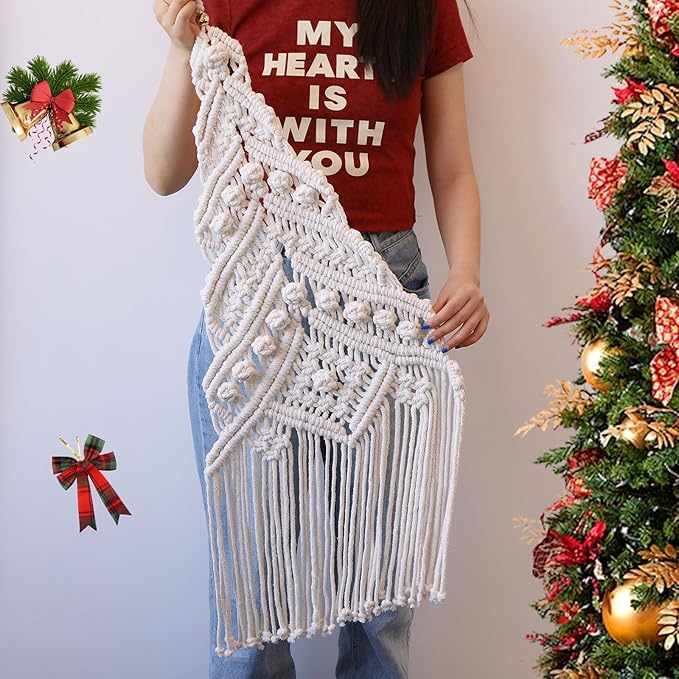 ORIGACH DIY Macrame Christmas Tree Large Wall Hanging kit Handmade Woven Macrame Wall Hanging Kit for Beginners Adults with Step by Step Video Tutorial Instruction Christmas Ornaments, 40x21inch