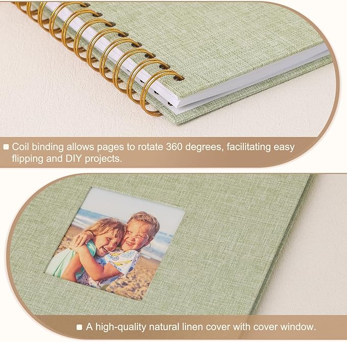 Scrapbook Photo Album 10x10 Inches 40 Pages Hardcover Kraft Paper Linen Cover Scrap Book Memory Book DIY Scrapbook Albums for Wedding Baby Boyfriend Travel Anniversary Family, GreenGrass
