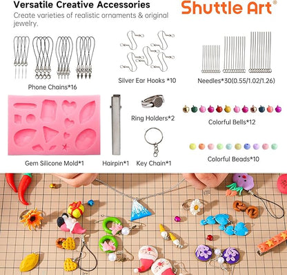 Shuttle Art Polymer Clay Kit, 57 Colors Oven Bake Clay for Kids with 19 Carving Tools and 10 Accessories, Non-Sticky, Non-Toxic, Ideal Gift for Kids