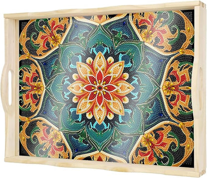 DOTSOPS DIY Diamond Painting Serving Tray with Handle for Adults 5D Diamond Art Kits for Beginners Full Drill Diamond Dots Gem Arts and Crafts Special Shape Living Room 12 x 16 Inches Mandala