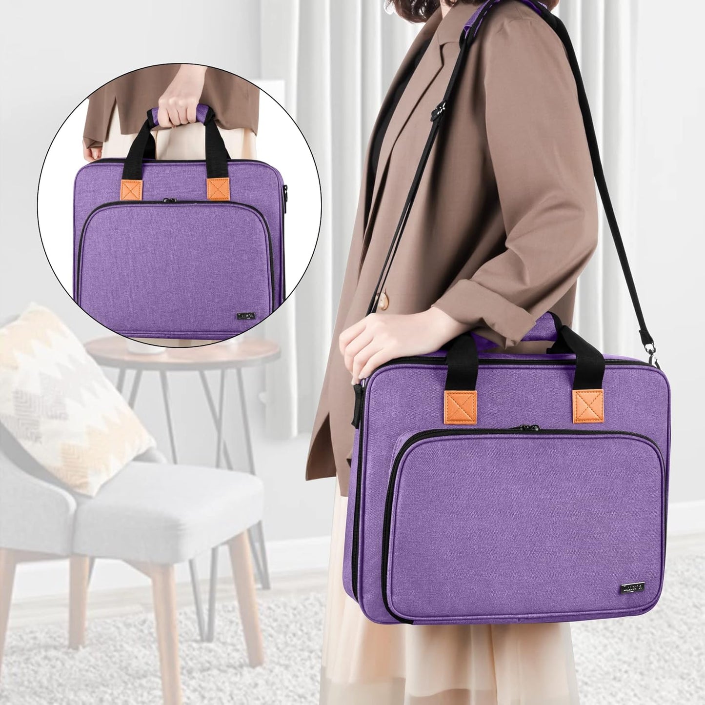 Luxja Embroidery Project Bag with Compartments & Shoulder Strap (Purple)
