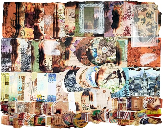200PCS Vintage Scrapbooking Supplies Pack for Junk Journal Planners Decoupage Paper Scrapbook Stickers Aesthetic Cottagecore Collage Craft Album (Dappled Marks)