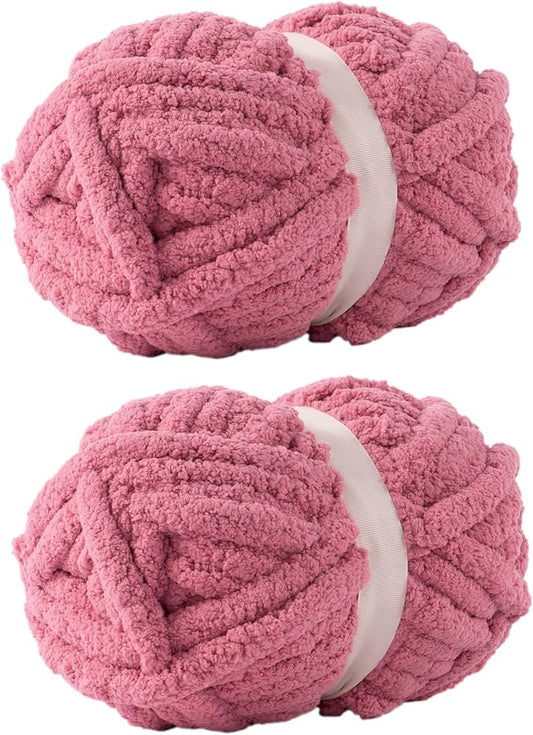 Rose Red Jumbo Chunky Chenille Yarn for Crocheting, Thick Plush Yarn for Hand Knitting Blankets, Super Soft Bulky Yarn for DIY Projects, 2 Jumbo Pack