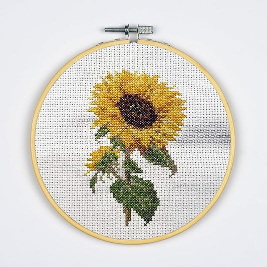 DUTCH STITCH BROTHERS - Sunflower Counted Cross Stitch 6" Hoop and Pattern Included - Cross Stitching Kits for Adults Advanced and Beginners
