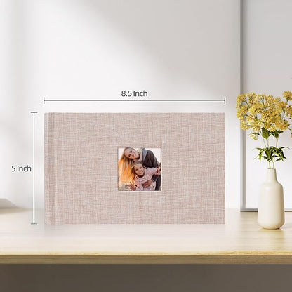 Mublalbum Small 4x6 Photo Album Linen Cover with Memo Areas Photobook Pictures Book Holds Horizontal Pockets for Wedding Family Baby and Vacation (Beige)