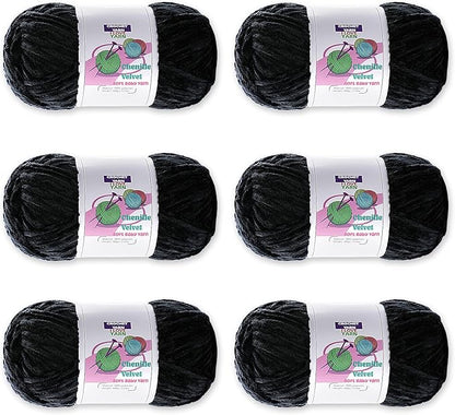 6 Skeins Soft Fluffy Velvet Yarn, Chenille Chunky for Hand Knitting and Crocheting DIY Craft, Amigurumi Crochet Yarns（6×196.8yds, 6×3.5oz） (Black)