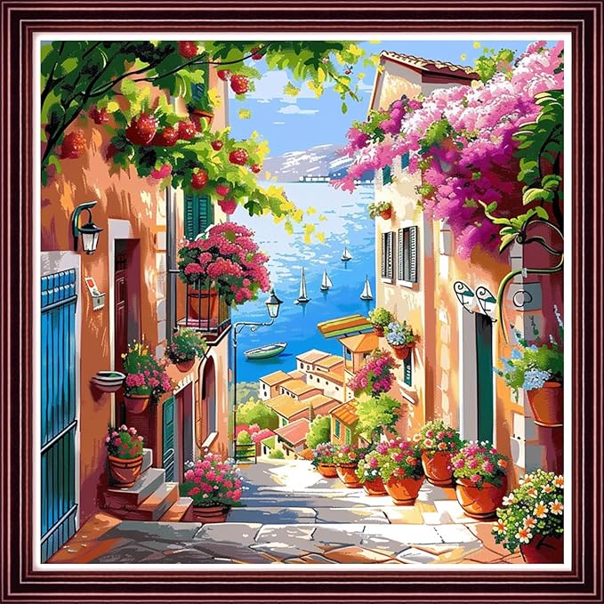 DMCVIVR Stamped Cross Stitch Kits for Beginners Adults Needlepoint Kits for Beginners Embroidery Kits for Adults Crossstitch Kit for Beginners 11CT-Seaside Flowers go Crazy 18x18 inchs