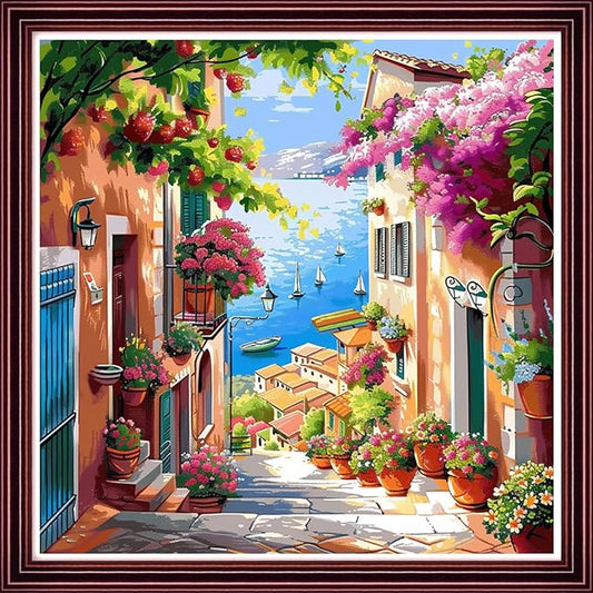 DMCVIVR Stamped Cross Stitch Kits for Beginners Adults Needlepoint Kits for Beginners Embroidery Kits for Adults Crossstitch Kit for Beginners 11CT-Seaside Flowers go Crazy 18x18 inchs